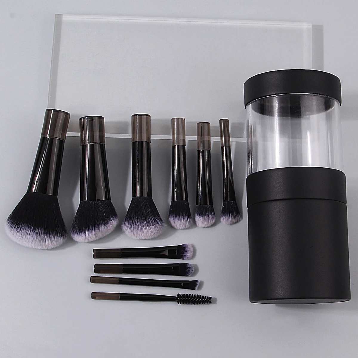10 個の柔らかい毛のミニメイクブラシ多目的メイクアップセット + 1 個の大容量カバー付きメイクブラシ収納バケツ