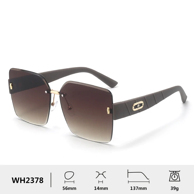 

Frameless cut edge square frame sunglasses for women with high-end fashion large frame sunglasses
