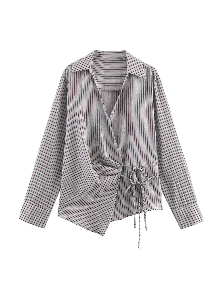 2026 جديد المرأة مخطط طباعة قمصان أنيقة الدانتيل يصل القوس غير النظامية قمة الموضة الخامس الرقبة مكتب السيدات التنقل البلوزات القمم #3