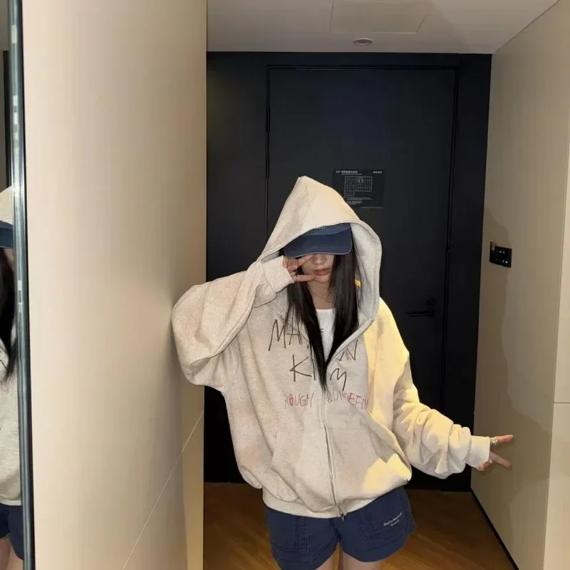 2026 New Matin Kim Graffiti Print Zip Hoodie Drop Shoulder Korean Streetwear Oversize Unisex Casual Top