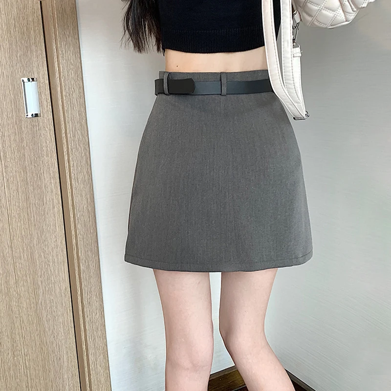 Fashionable Korean Style High Waist Design With Pockets On Both Sides Basic Short A-Line Skirt For Women