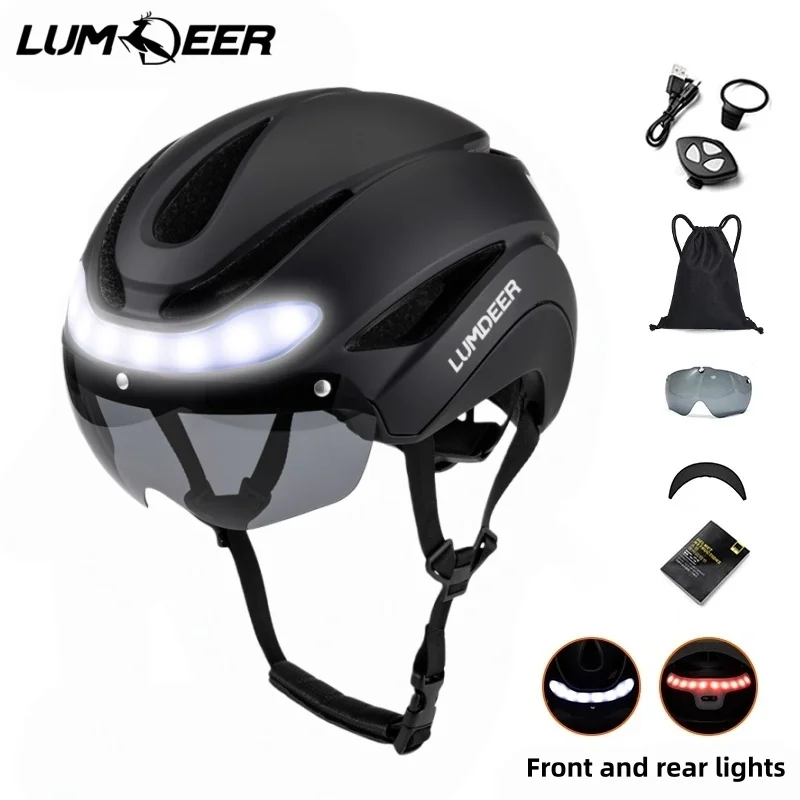 LUMDEER Road Bicycle Turn Signal Helmet With Magnetic Googles & Sun Visor Ride Racing Ultralight Adult Road Bike Front And Rear image 3