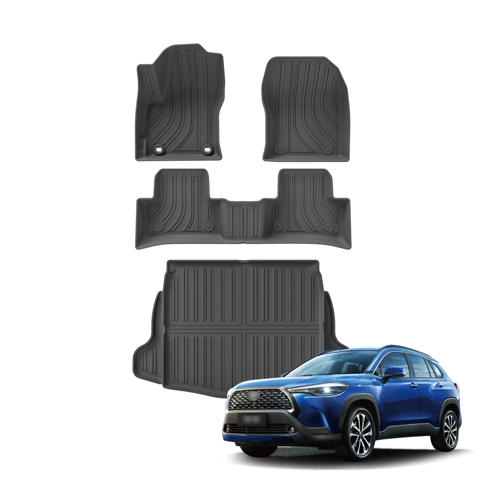 SMABEE for Toyota COROLLA CROSS 2022 2023 2024 Car Floor Mats Trunk Pad TPE 3D Foot Mat Odorless Tray Set Black Left Hand Drive