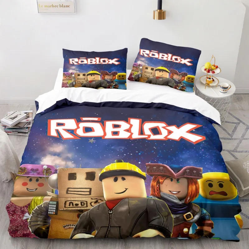 Juego de Ropa de Cama con Temática de Roblox, Estampado Colorido, Poliéster, Sábana para Dormitorio Estudiantil, Funda de Edredón, Regalo para Niños, Textil para el Hogar, Decorativo