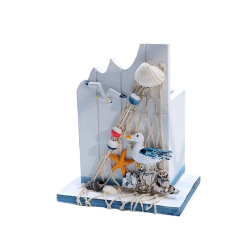 

Mediterranean Style Wooden Pen Holder Large Capacity Handmade Pencil Storage Box Ocean Style Pen Container Home Party Decor Gift