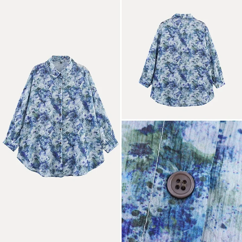

Z Women's Faion Tie Dye Print Chiffon irt Sun Protection Top Summer 2025 Loose Fit Long Sve Collar