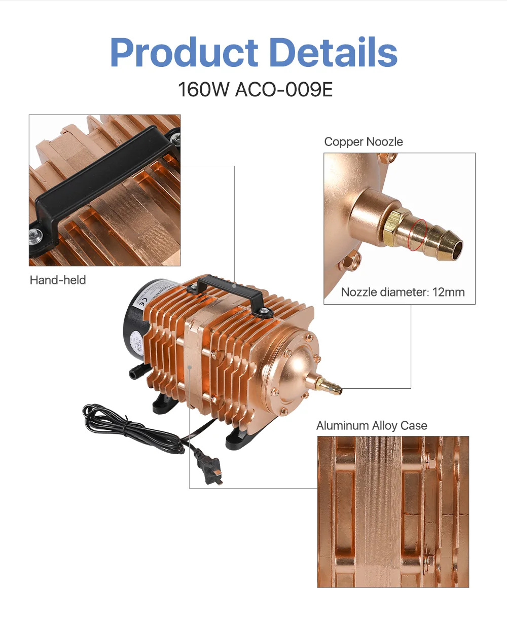 Cloudray 160W Luft Kompressor Elektrische Magnetische Luftpumpe für CO2 Laser Gravur Schneiden Maschine ACO-009E – Detail 5