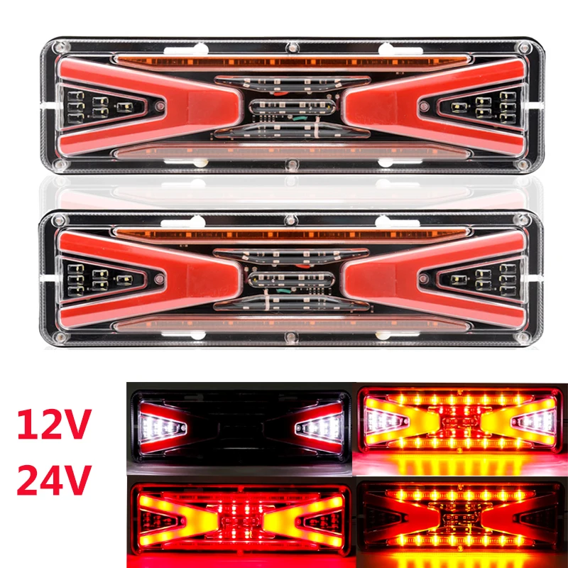 

2pcs 12V 24V LED Car Truck Tail Light Dynamic Running Turn Signal Brake Stop Reverse Lamp Trailer Tractor Lorry Bus Caravans