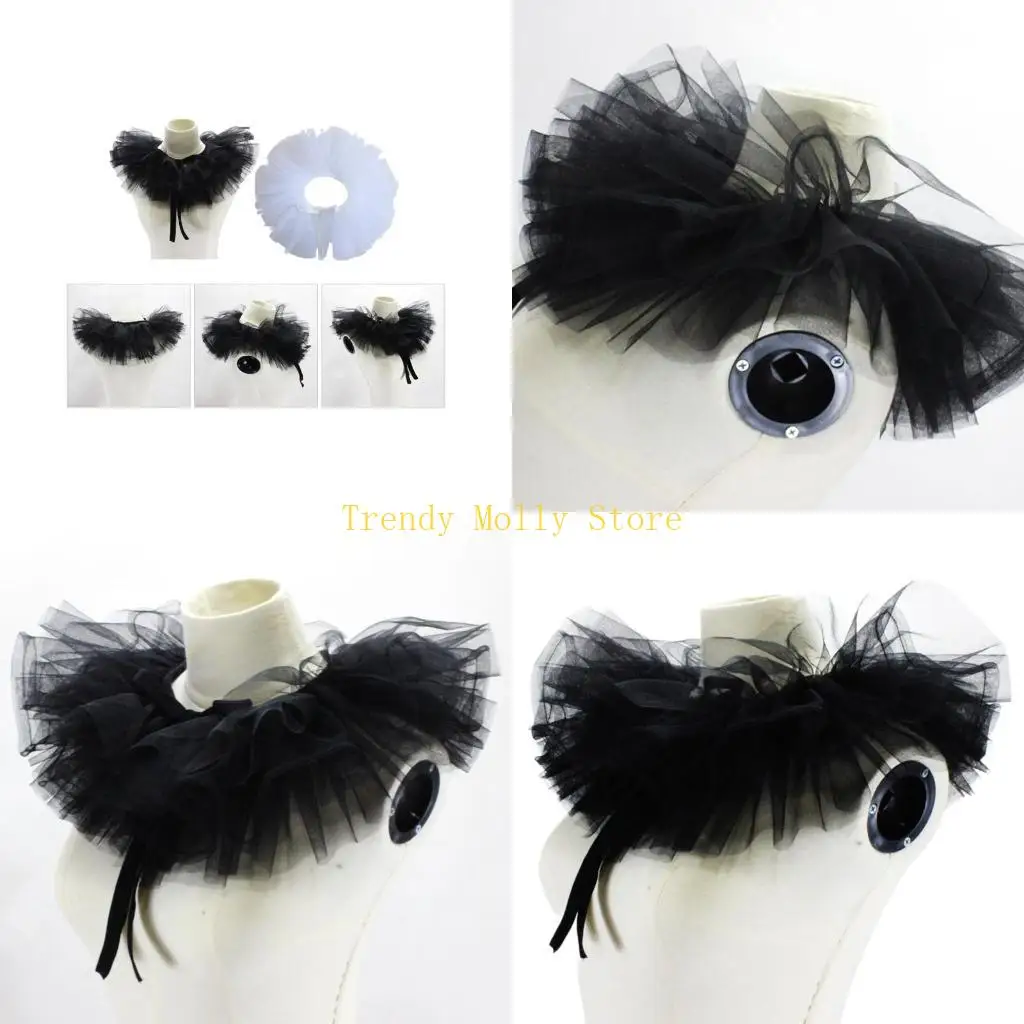 N5KB Fake Collar Victorian Detachable Jabot Collar Ruffled Lace Jabot Neck Collar Adults Stage Party Steampunk Accessory