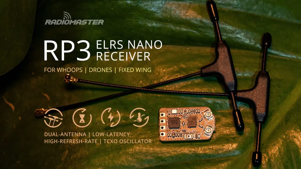 RadioMaster RP3 V2 ExpressLRS 2.4ghz Nano Receiver Built-in a TCXO ELRS Receiver for Whoops Drones and Fixed Wings