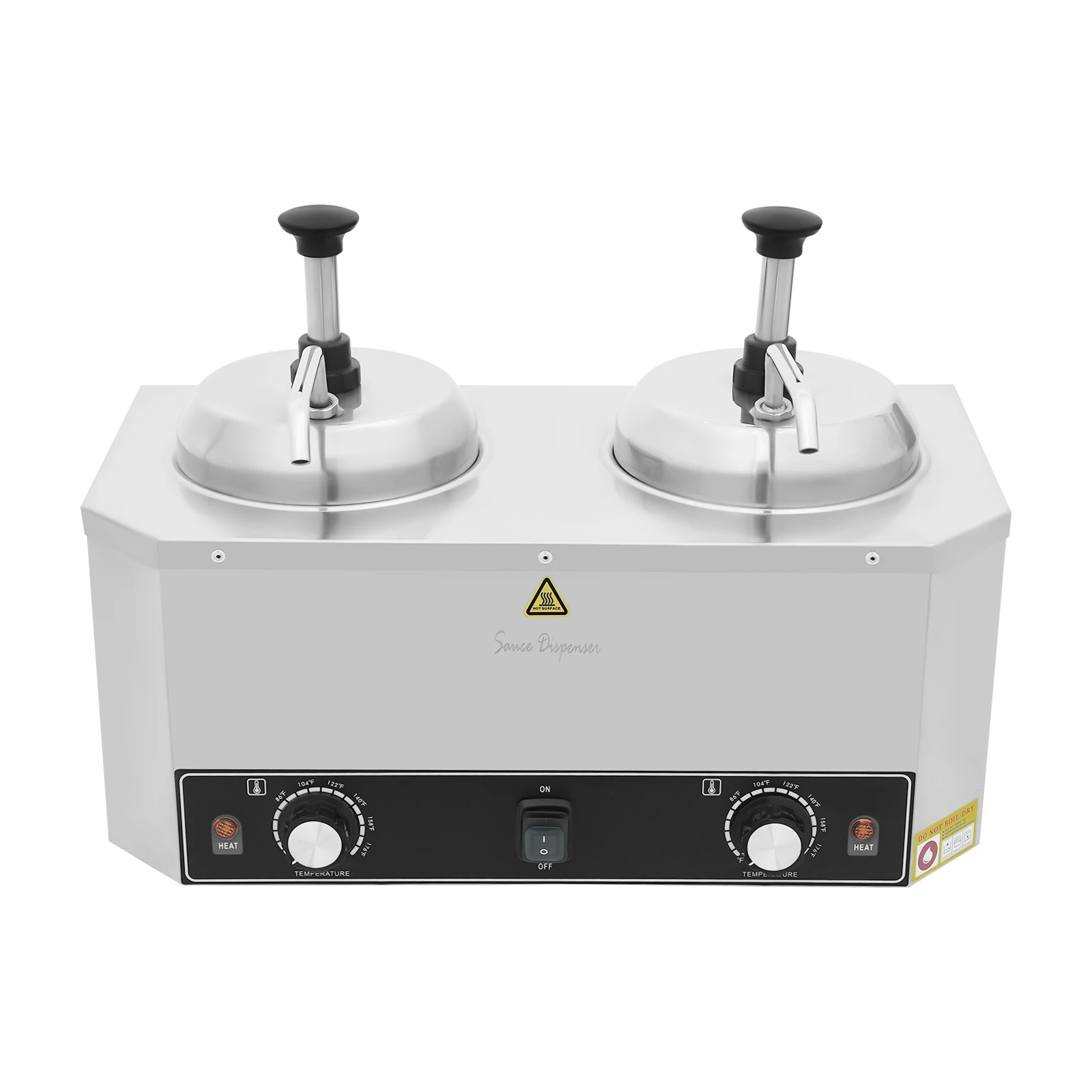 Pemanas Saus Listrik Komersial dengan 2 Wadah, Pemanas Keju dan Cabai Kepala Ganda dengan Pompa, Pemanas Cokelat Ganda 800W