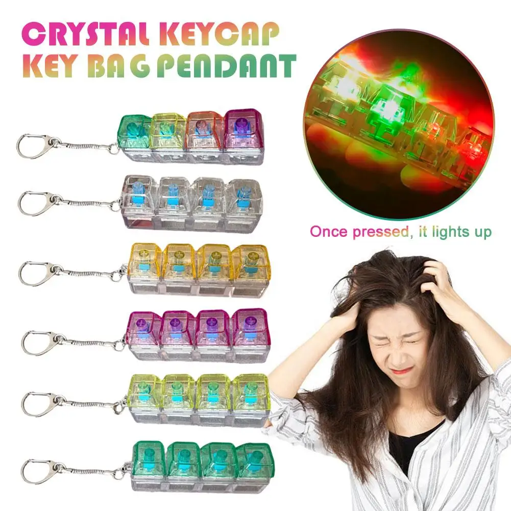 Chaveiro de cristal keycap brinquedo fidget led luz imprensa-para-luz teclado mecânico keycap pingente saco de alívio do estresse decoração chave do carro