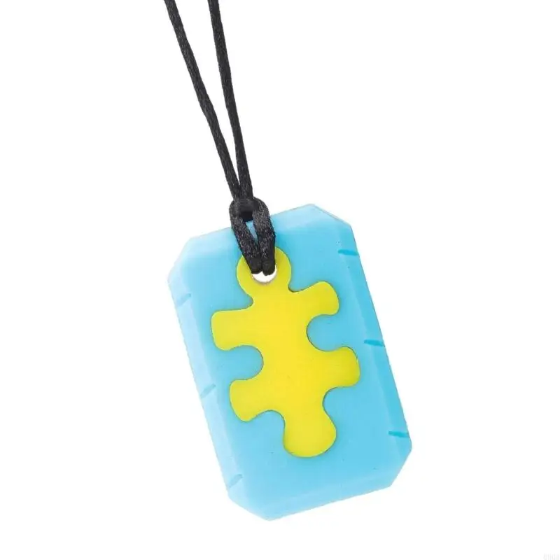 090B Kalung Liontin Kunyah Silikon Mainan Sensorik Rantai Leher Kunyah Puzzle Teether untuk Anak-anak dengan Autisme dan ADHD