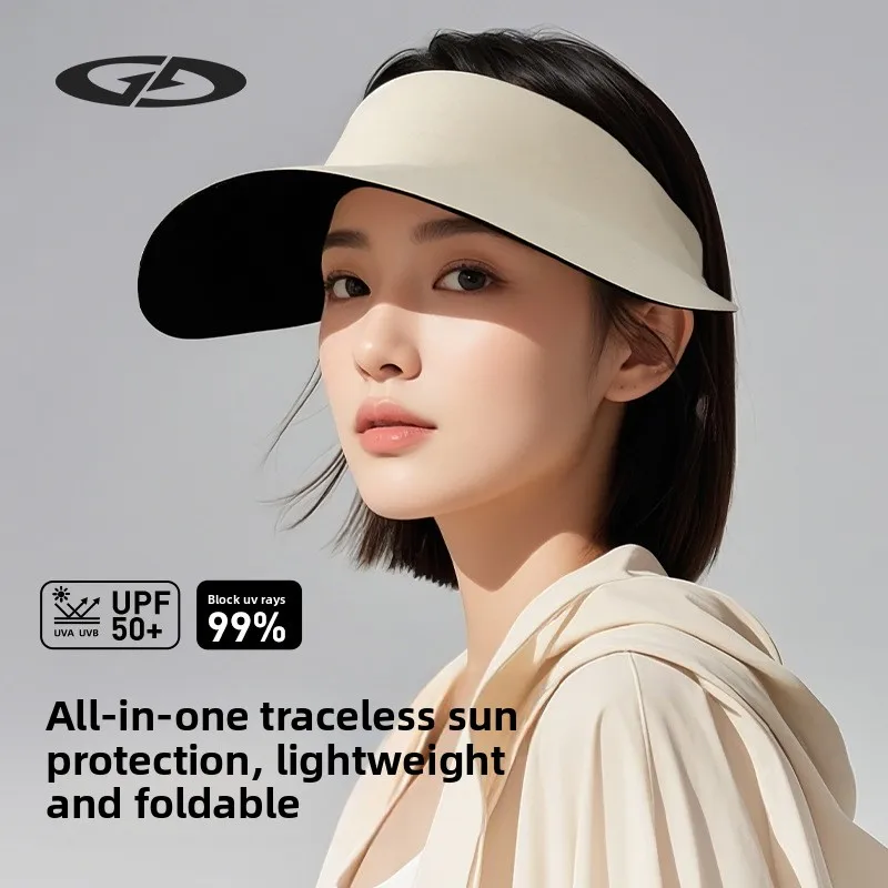 Women Seamless Integrated Sun Visor Hat Anti UV Summer Outdoor Sports Large Brim Empty Top Foldable UV Protection Sun Hat