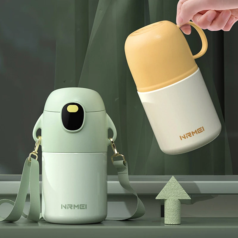 

Пищевой термос из нержавеющей стали для детей, изолированный соломенный чайник с двойным напитком, бутылка для воды, милая портативная изолированная чашка