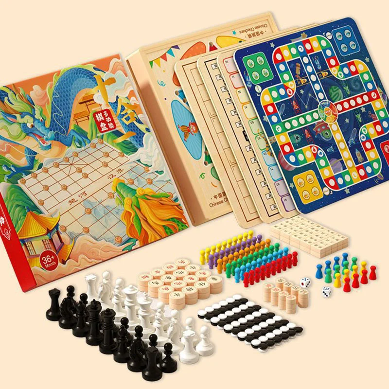 Multifunctional Board Game Multiplayer Party Chess Table Games with Family Friends All-in-one Puzzle Desktop Games Toys Set