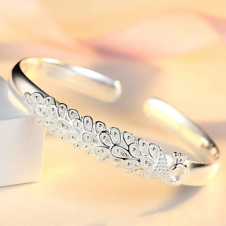 925 sterling silver Beautiful Peacock opening screen bracelets Bangles for women fashion party wedding jewelry Adjustable gifts