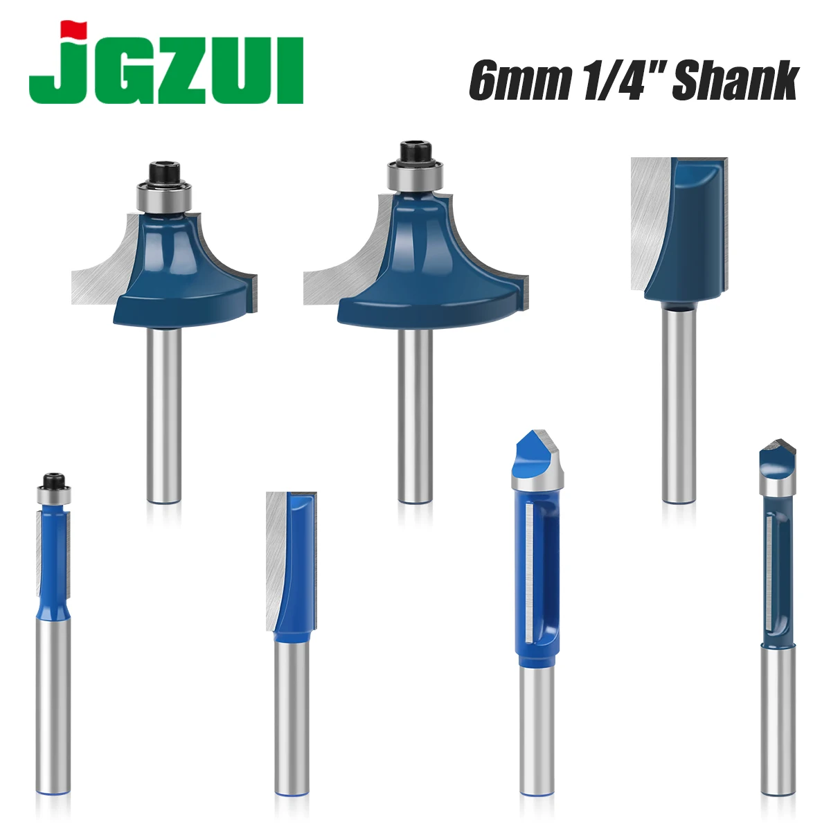 6mm 1/4in Shank Router Bits Set Trimming Straight Round Corner Cove Box Milling Cutter Tungsten Carbide Woodworking Tools