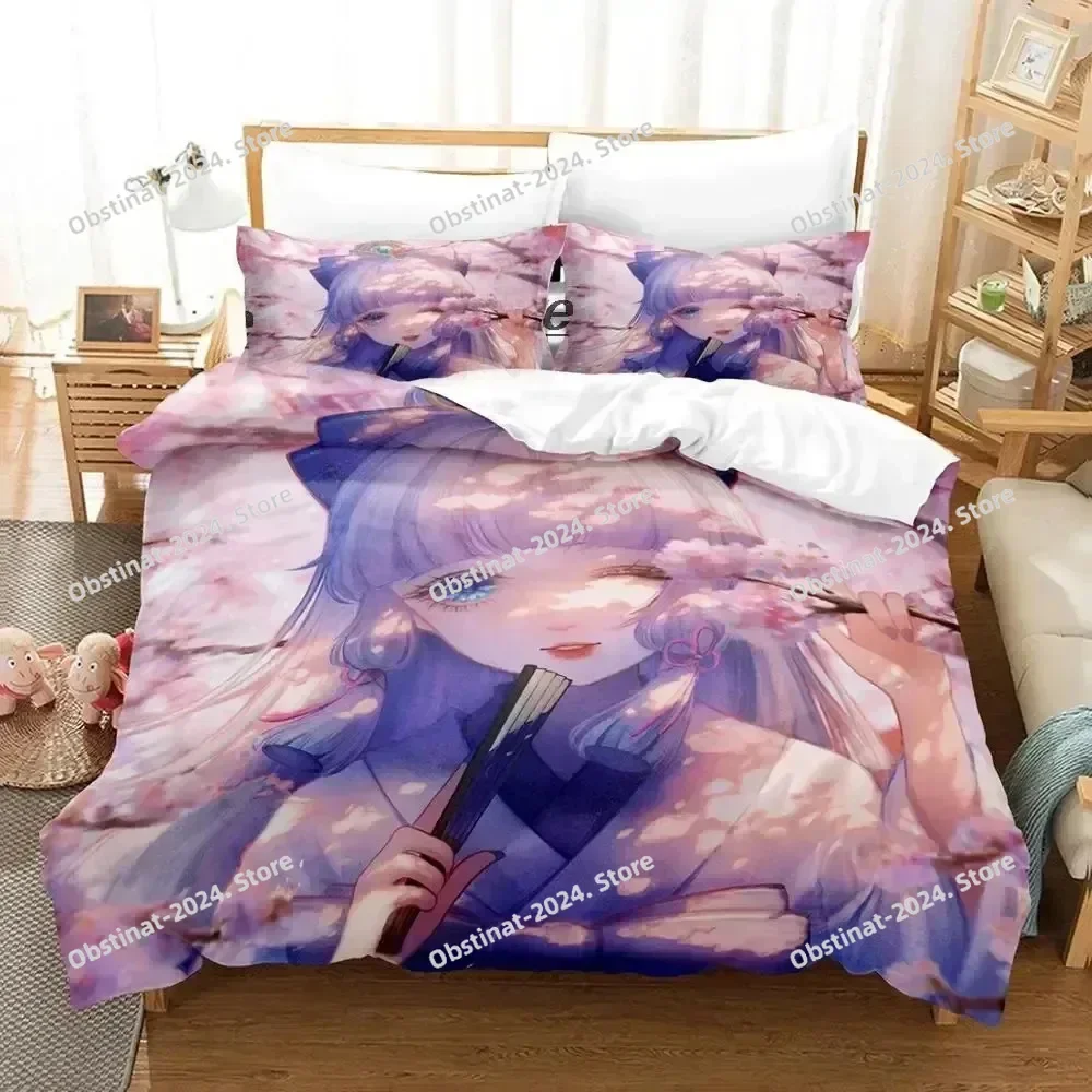 

Game Genshin Impact Kamisato Ayaka Bedding Set Printed With Pillowcase Bed Duvet Cover Soft Single Double Queen Super King Size