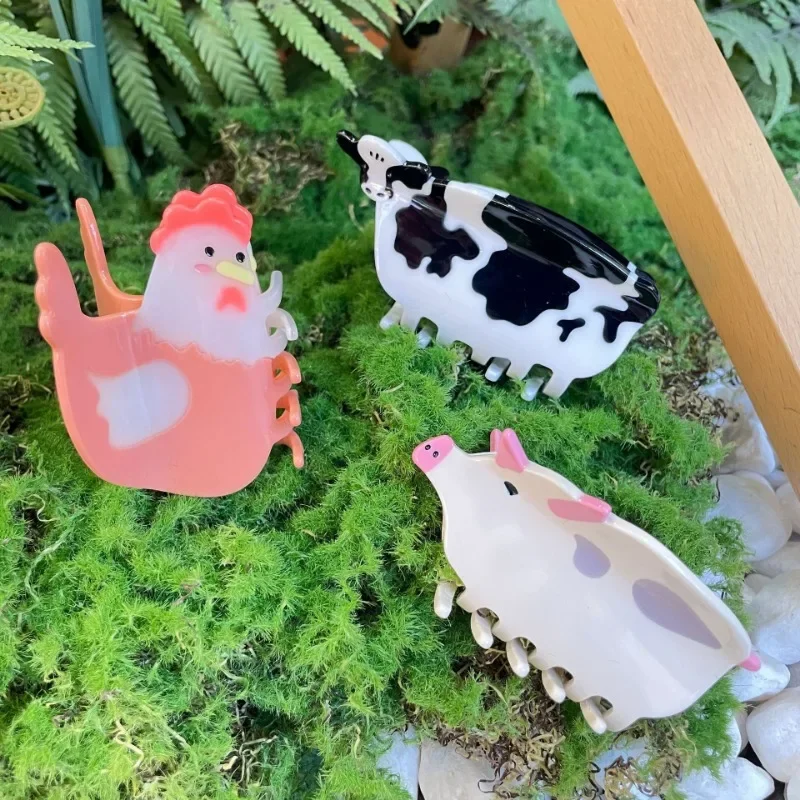 Big Sale Animal Farm Hair Claw Clips Cute Cartoon Cows Piggy Acetate Chickens Crab Hair Clip Hair Accessories for Women Hairpins