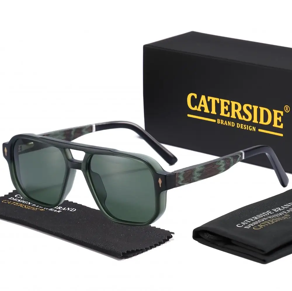 CATERSIDE Modische polarisierte Sonnenbrille für Herren, Holzbeine, flaches Doppelbrücken-Design, Sonnenbrille für Damen, Outdoor-Sommerbrille – Detail 27