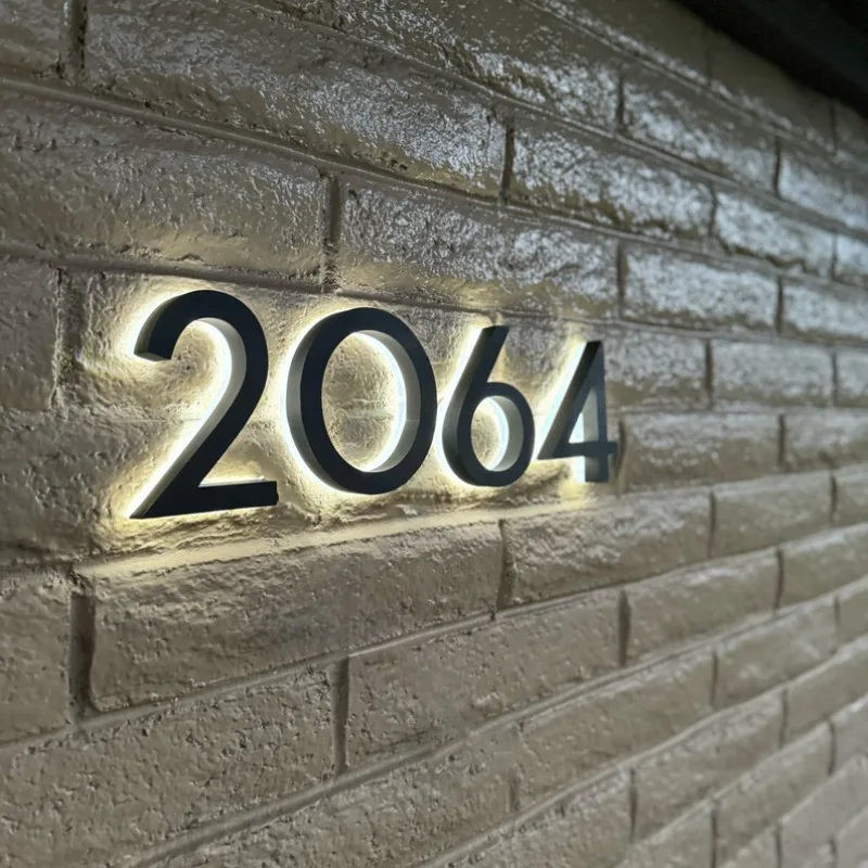 Modern LED House Numbers Outdoor Waterproof Illuminated Address Numbers Letters Backlit Home Address Hotel Door Number Signs