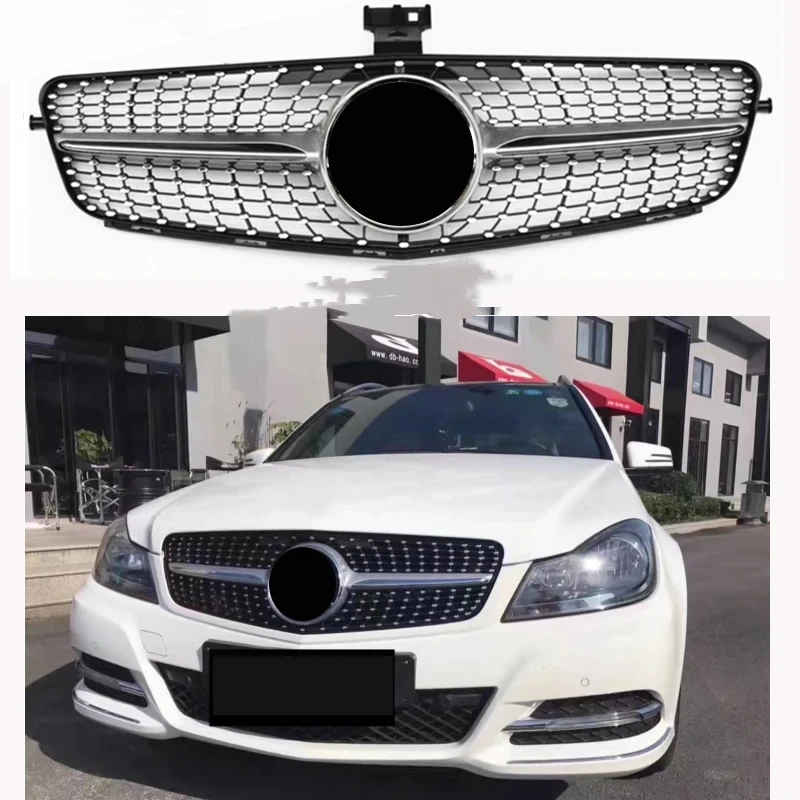 

Glossy Black GTR Style Front Bumper Grille Chrome Silver Diamond Grille For Mercedes Benz C-class W204 2008-2014 C180 C200 C350