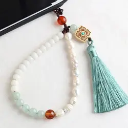 Phone Case Pendant DIY Braided Rope Pearl Keyring Chinese Style Tassel Anti-lost Mobile Phone Strap