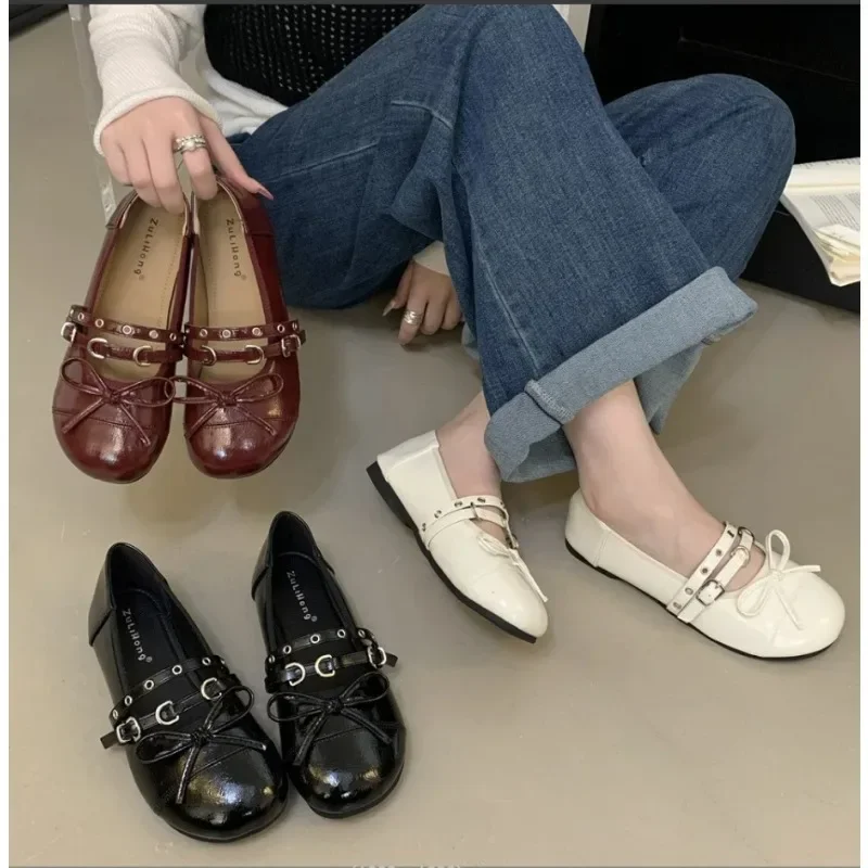 

Woman for French Butterfly-Knot Lolita Dance Flat Shoes Round Toe Commuting Shoes 2026 Spring Designer Ladies Buckle Jane Shoes