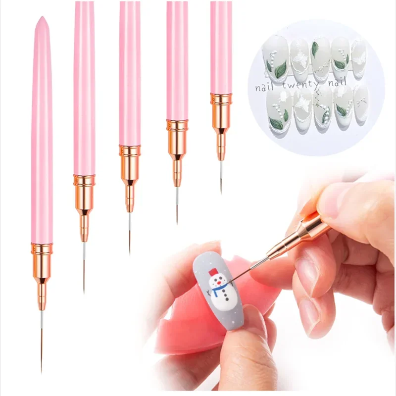 Conjunto de 5 Canetas para Nail Art Profissional: Ferramentas para Desenho de Linhas Alongadas, Traços e Pintura em Gel UV para Manicure