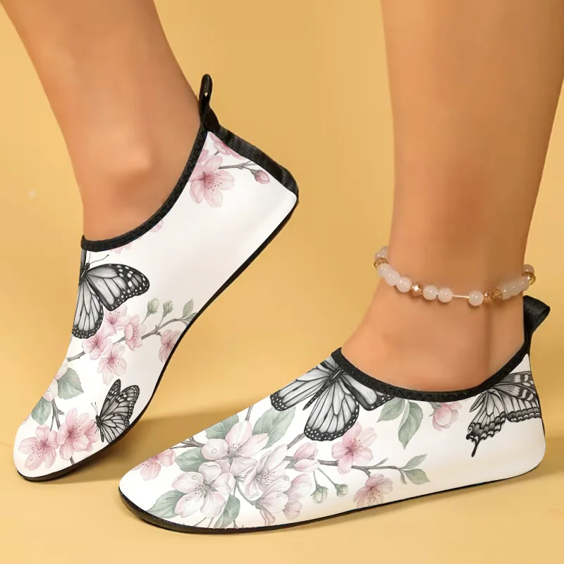 1 Pair Women Cherry Blossom Butterfly Sandals, Non-slip Soft Sole Slides, Breathable Fairy Water Shoes for Beach Pool Daily