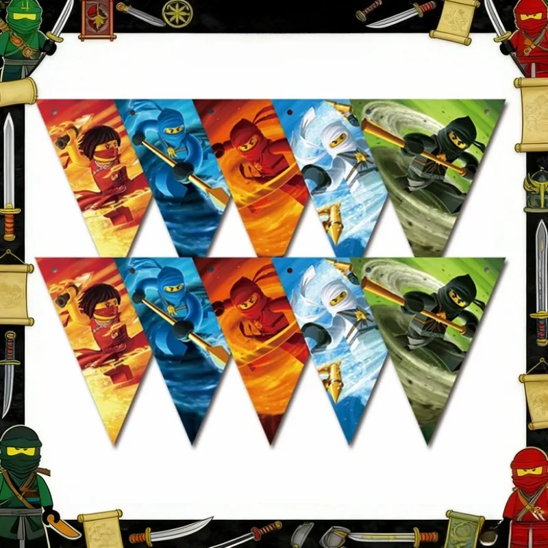 Ninja-Papierbanner, Wimpelkette, Flaggen für Kindergeburtstag, festliche Party, hängende Dekoration, Zubehör – Detail 5