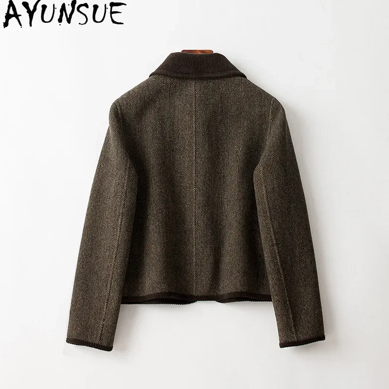 AYUNSUE New Autumn Winter Jackets for Women 2023 Korean Fashion Short 80% Wool Coat Womens Clothing Single-breasted Abrigos