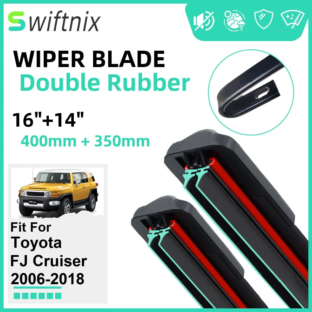 

Двойные резиновые автомобильные щетки стеклоочистителя для Toyota FJ Cruiser 2006-2018, переднее лобовое стекло, лобовое стекло, резиновые автомобильные аксессуары 2016 2017 2018