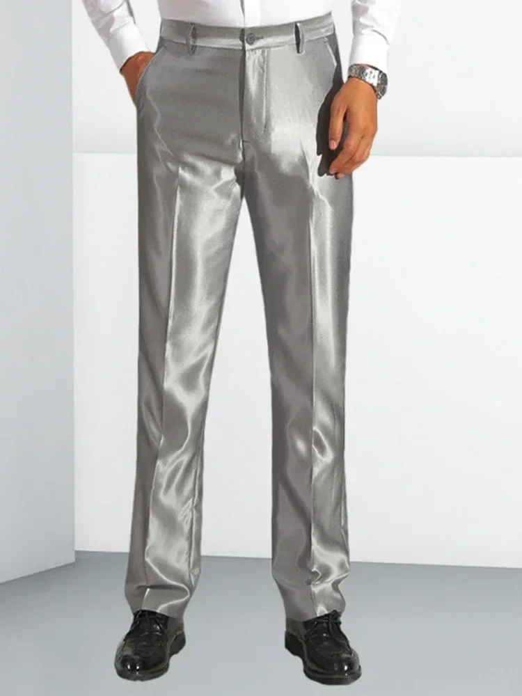 New silky glossy casual pants men's slim-fitting straight business vertical non-ironing trousers