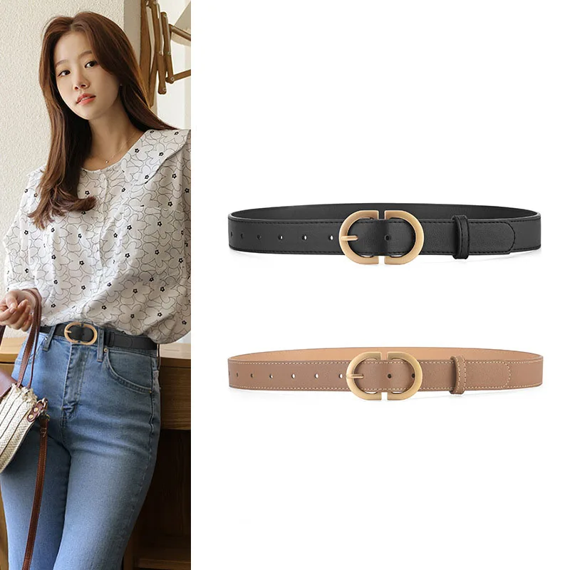 

New Fashion Ins Style Simple Women Metal D Buckle Belt High Quality Pu Leather Alloy Buckle Belt Versatile Dress Jeans Waistband