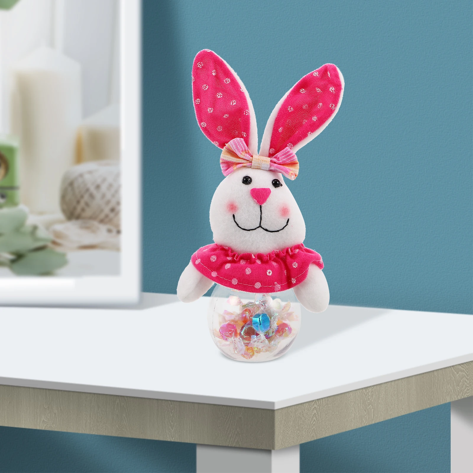 

Jar for Candy Rabbit Bunny Bottle Setting Props Easter Boxes Pink Storage Case