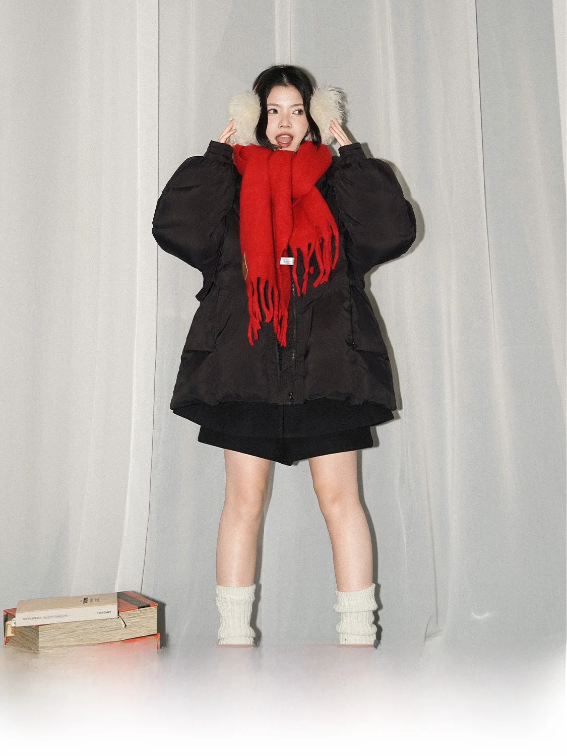 

JINGU Soft Hug Fce down Jaet Съемная шапка Свободного кроя с воротником-стойкой Повседневное женское зимнее пальто с застежкой-молнией Длинное ...