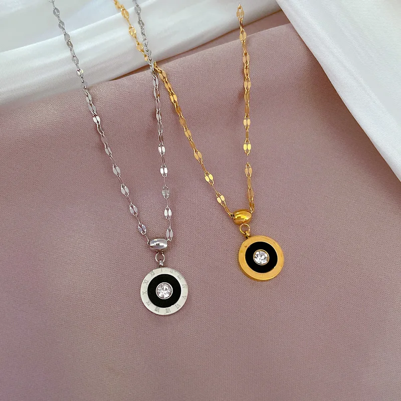 Titanium steel Roman inlaid Zircon Gold-plated Pendant Necklace for Women's Ins Collarbone Chain Accessories