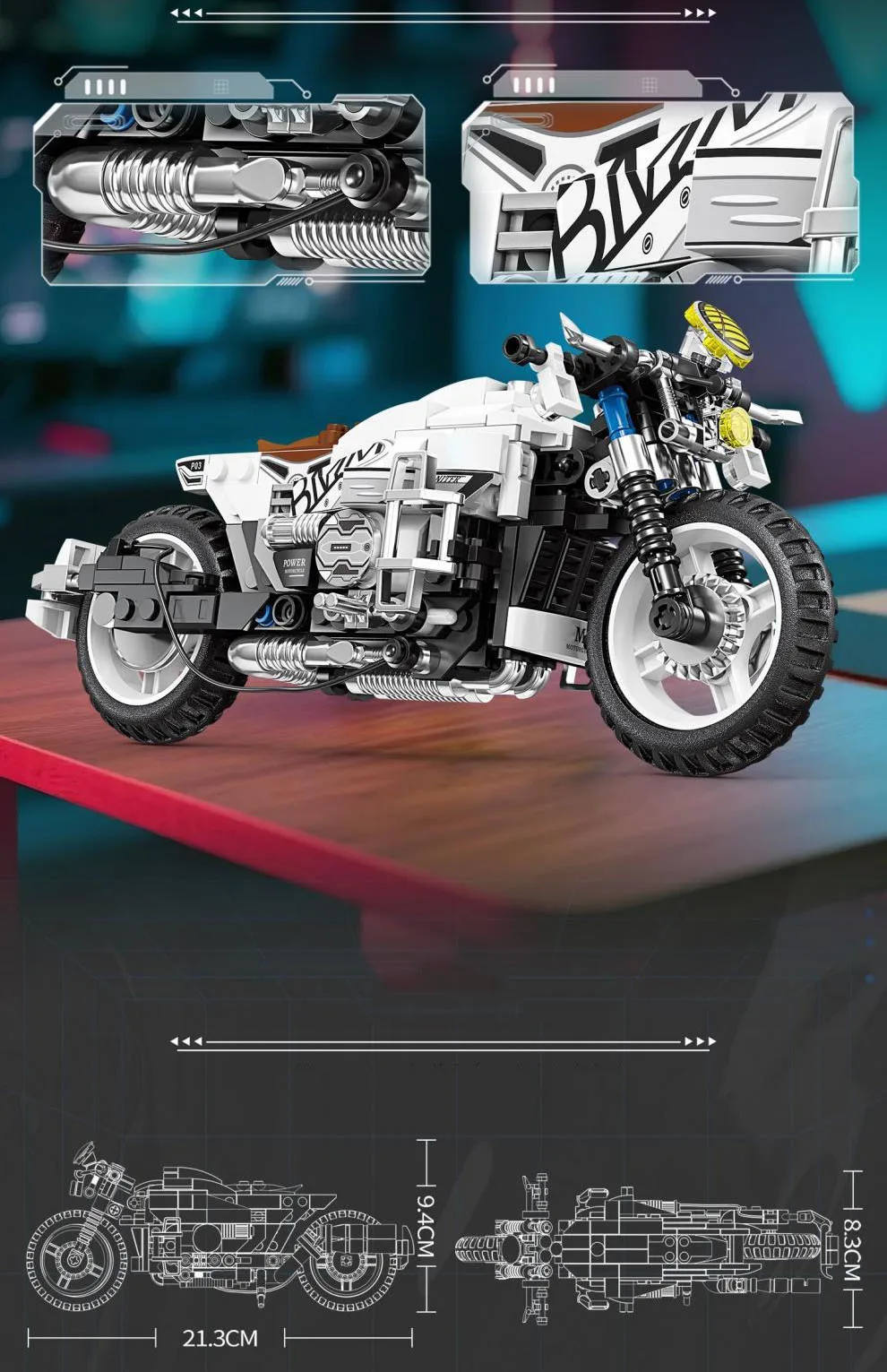 Schnelles Motorrad XR155 RnineT ‌ Dragster 800 Indian Scout Modellbausatz, Motor-Konstruktions-Bausteine, Spielzeug für Geschenke – Detail 6