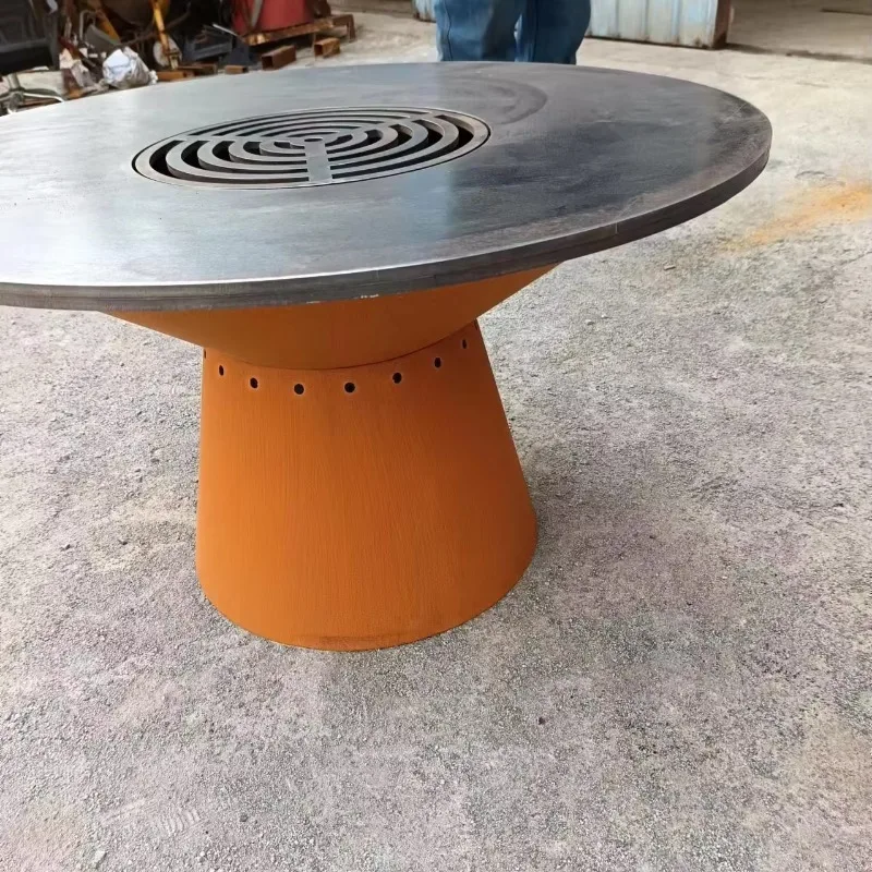Outdoor Kitchen Barbeque Charcoal Corten Rusty Metal Fire Pit Table for BBQ Grill