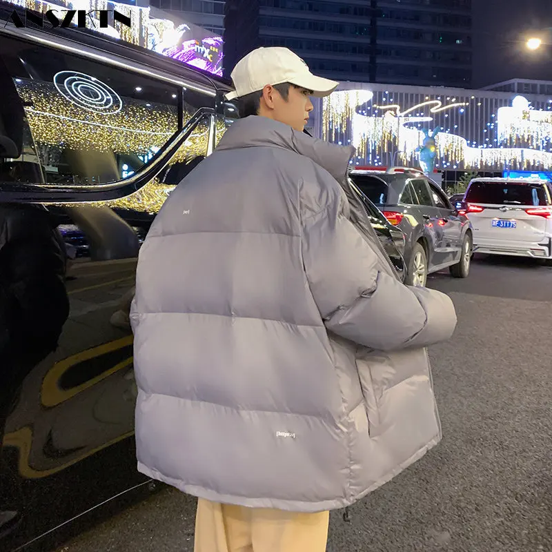 ANSZKTN zima mężczyźni kobiety unisex trend zagęszczony stojak kołnierz męska biały pierzyna ciepły płaszcz na co dzień puffer bubble dół kurtki