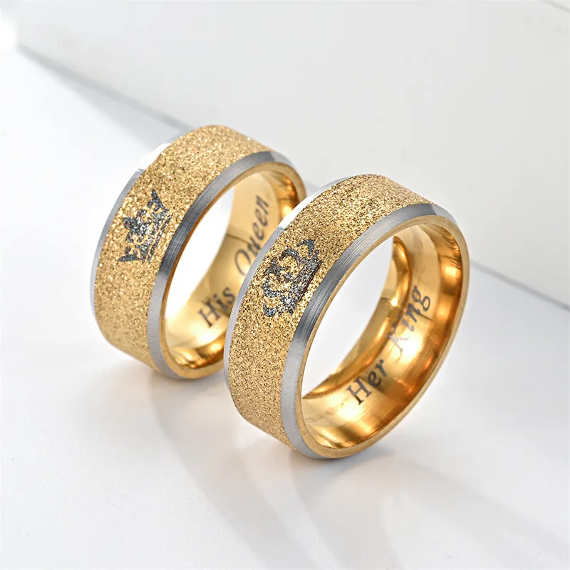 New Simple and Fashionable Pair Ring Her King His Queen Titanium Steel Couple Ring