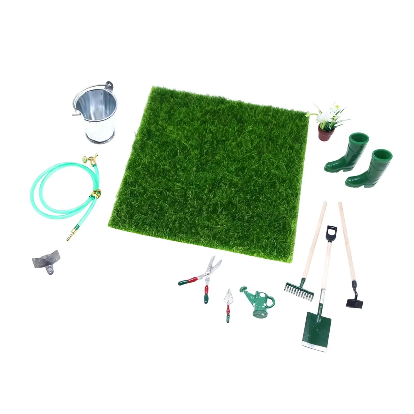 ชุดเครื่องมือทำสวนจิ๋ว ของเล่นจำลองฉากสวน ชุดเครื่องมือทำสวนขนาดเล็ก สำหรับตกแต่งสวนหลังบ้าน