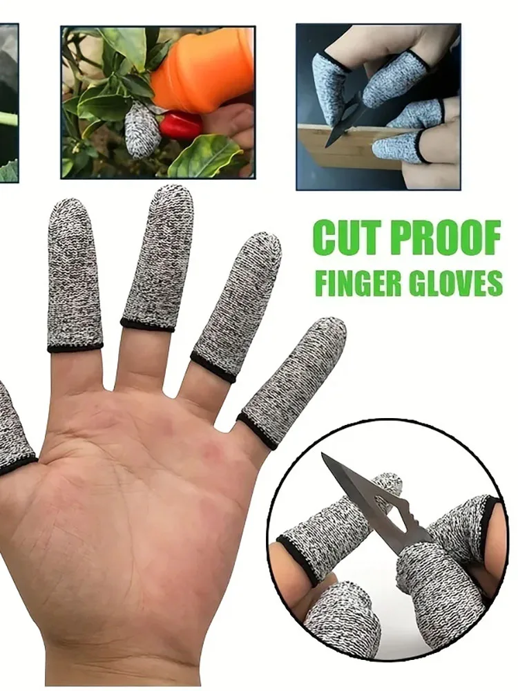 Protecteur de doigtiers résistants aux coupures, 5 niveaux, haute Performance, gants en fibre Anti-coupure, pour la cuisine, le travail en plein air, 10 pièces