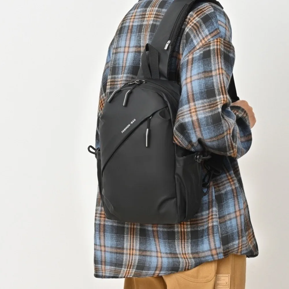 

Большая вместительная мужская нагрудная сумка в корейском стиле на молнии из ткани Оксфорд через плечо, водонепроницаемая мужская сумка на плечо с широким ремешком унисекс