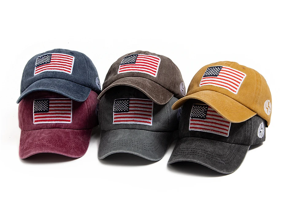 USA Flagge Herren Baseball Cap Retro Stickerei gewaschene Baumwolle Papa Hüte Mode Frauen Hip Hop Caps Sommer Outdoor Sonnenblende Hut – Detail 1