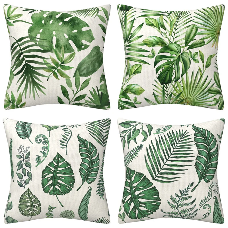 

1/4pcs Tropical Palm Leaf Throw Pillow Covers Watercolor Jungle Botanical Cushion Cases for Home Patio Decor Cushion cover
