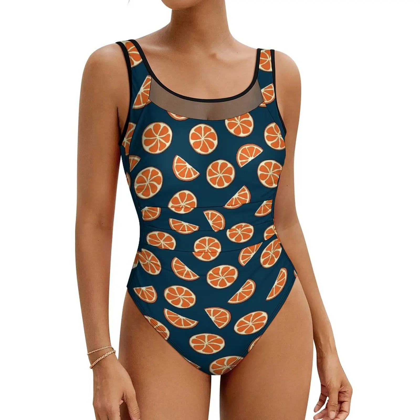 

Oranges Slices Swimsuit Yellow Fruits One Piece Swimwear Push Up Modern Bathing Suit Sexy Vacation Bath Custom DIY Swimsuits