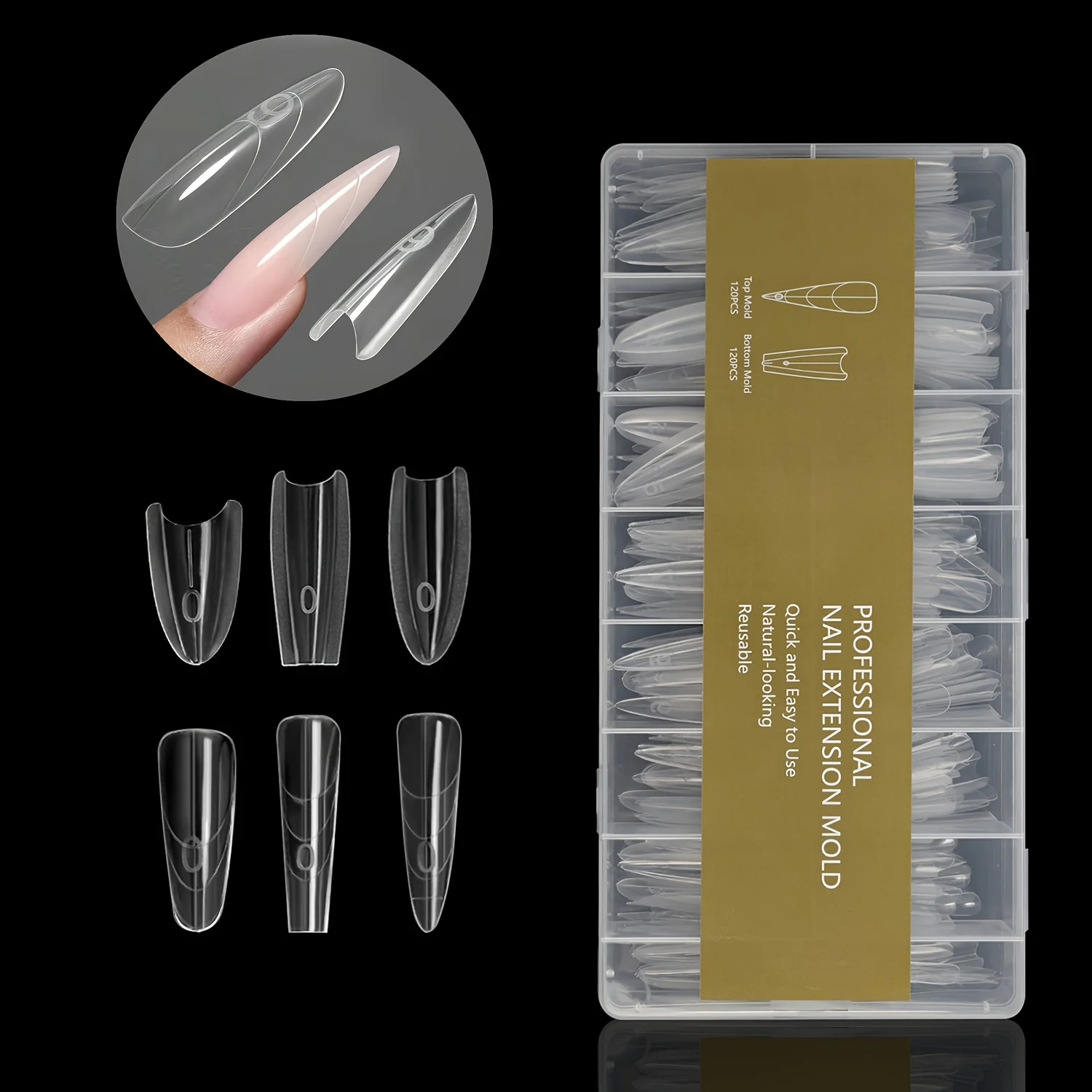 

Sandwich Nails Dual Forms - 240Pcs Long Coffin Nail Mold for Quick Nails Extension, No Paper Forms Needed, 15 Sizes Plastic For